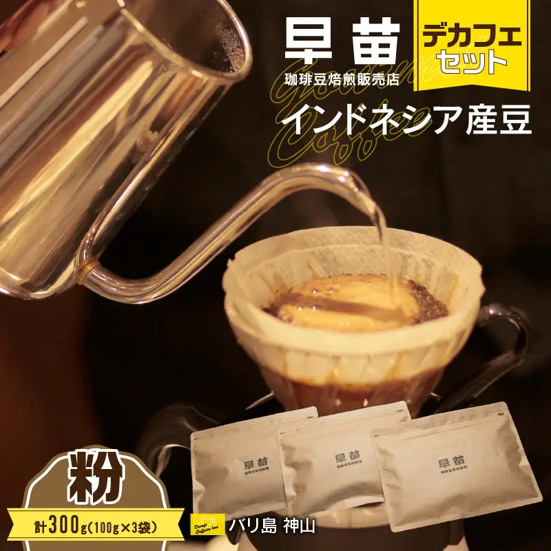 【早苗】焙煎珈琲豆（インドネシア産　デカフェセット100g×3）粉  0020-004-S05-2