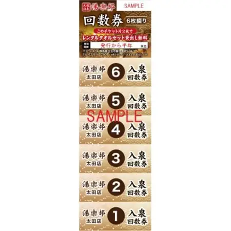 天然温泉湯楽部太田店の入泉回数券(6枚綴り)_旅行券・チケット  温泉利用券 _【1416741】