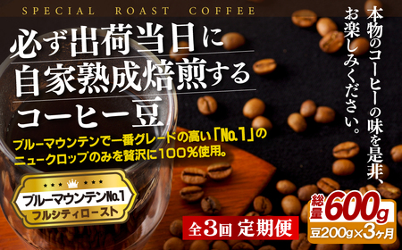 必ず出荷日に自家熟成焙煎ブルーマウンテンNo.1豆(200g)【3回定期便】
