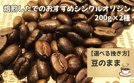 焙煎したてのおすすめシングルオリジン 200g×2種（豆） No.170-01