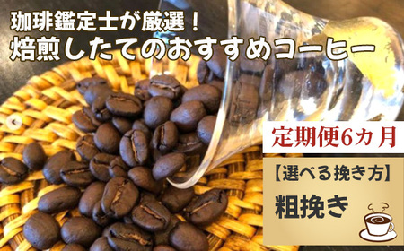 【毎月定期便6回】珈琲鑑定士が厳選！焙煎したてのおすすめコーヒー（粗挽き） No.178-02