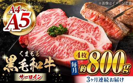 【3回定期便】くまもと黒毛和牛 サーロインステーキ 計800g（4枚）【馬刺しの郷 民守】  サーロインステーキ 熊本 和牛 国産  [ZBL053]
