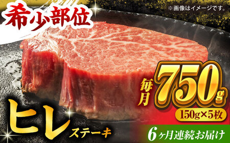 【6回定期便】くまもと黒毛和牛 ヒレステーキ 計750g（5枚）【馬刺しの郷 民守】 九州産 熊本 和牛 ヒレ ステーキ  [ZBL083]