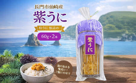 (12026)瓶詰めウニ 天然 ムラサキウニ 最高級 2本セット 60g×2本 合計120g 長門市