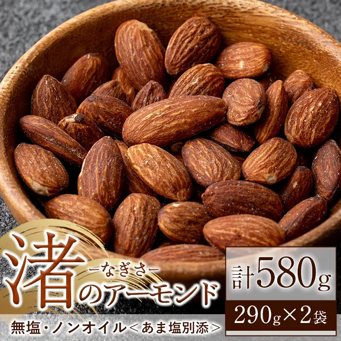 No.1035-A 渚のアーモンド(計580g・290g×2袋) ナッツ おつまみ 無塩 ノンオイル 国内製造 アーモンド 常温 常温発送【末永商店】