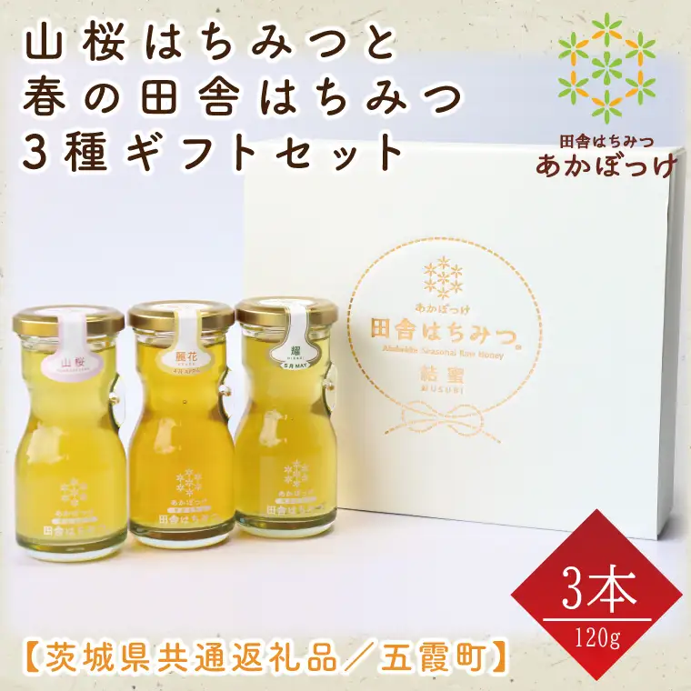 【数量限定】山桜はちみつと春の田舎はちみつの3種ギフトセット　各120g（結蜜Musubi-R3山桜）【茨城県共通返礼品／五霞町】(HO-1)