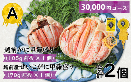 Ａ　越前がに甲羅盛（105g前後 × 1個）＋ 越前産せいこがに甲羅盛（70g前後 × 1個）合計2個 [C-096005_01] 