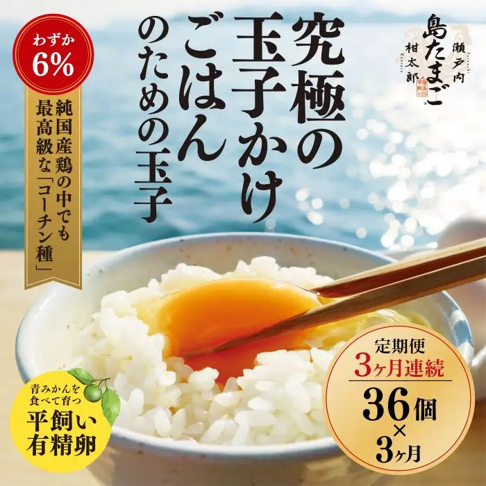 【3ヶ月 定期便】 瀬戸内柑太郎 『島たまご』平飼い有精卵 36個(34個＋割れ補償2個)  平飼い 純国産鶏 コーチン種 卵 たまご 佐木島 三原 広島 3回 017033