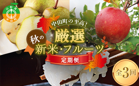 中山町の至高！ 山形県中山町 厳選秋の新米・フルーツ定期便B 全3回 【2026年10月発送開始】 F4A-0383