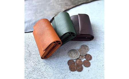 本革 三つ折りミニ財布 シボ入り栃木レザー ファッション小物 革小物 レザー小物 ウォレット コンパクト カード入れ 小銭入れ お札入れ  グリーン
