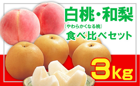 ☆フルーツ王国山形☆白桃 (やわらかくなる桃)・和梨食べ比べセット秀品 3kg【令和8年産先行予約】FS23-852 くだもの 果物 フルーツ 山形 山形県 山形市 2026年産
