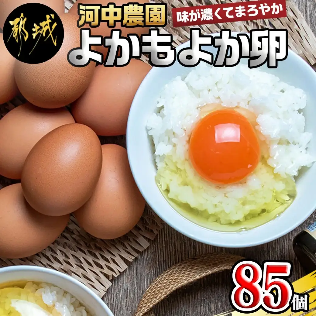 よかもよか卵85個 約5kg_MJ-2910_(都城市) 河中農園 味が濃くてまろやかなタマゴ 濃い黄身 たまご 玉子 破損補償 お菓子