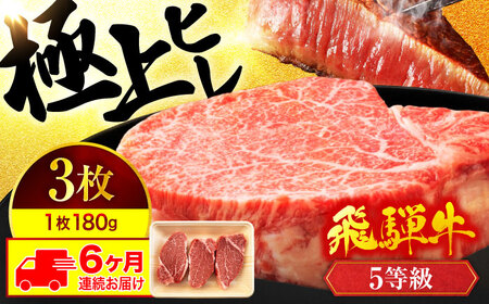 【6回定期便】飛騨牛ヒレステーキ180g×3枚 計540g 総計3.24kg【マルゴー】和牛 牛肉 ブランド牛[MBE044]