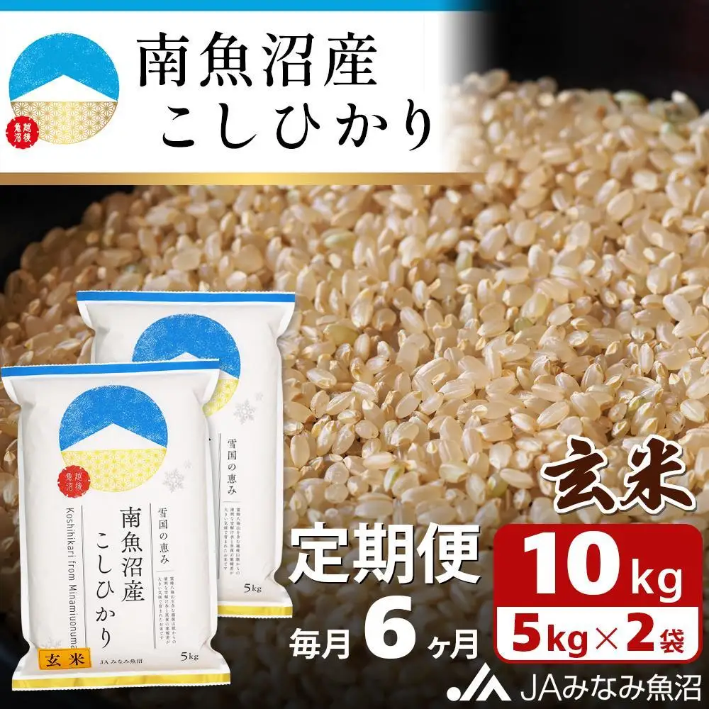 【JAみなみ魚沼定期便】南魚沼産こしひかり玄米（10kg×全6回）特A獲得日本一産地 調整玄米 精選玄米 雪国の恵み もっちり甘い 南魚沼産コシヒカリ≪定期便 コシヒカリ こしひかり 玄米 銘柄米≫