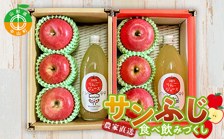 ≪2026年先行予約≫農家直送「サンふじ」食べ飲みづくし シェアセット 贈答用 ギフト ジュース りんご 小玉 F4A-0391
