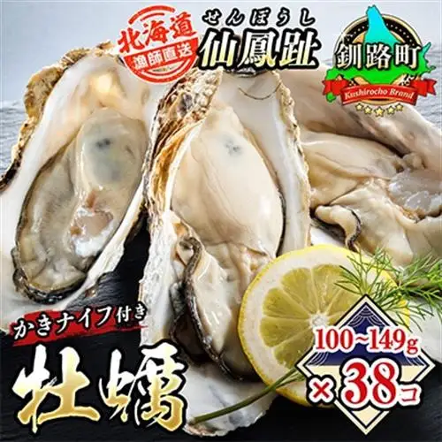 仙鳳趾名産 牡蠣 100～149g×38個+かきナイフ付K4-2_仙鳳趾 センポウシ せんぽうし 牡蠣 カキ 生食用 殻付き 牡蠣 絶品 産地直送 北海道 釧路町 釧路超 特産品 _【配送不可地域：離島・沖縄県・信越、北陸・東海・近畿・中国・四国・九州】【1294850】