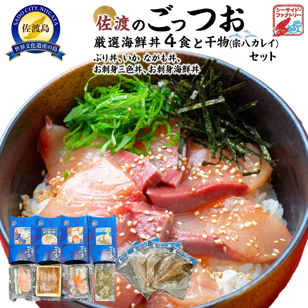 佐渡のごっつお　厳選海鮮丼4食・干物セット