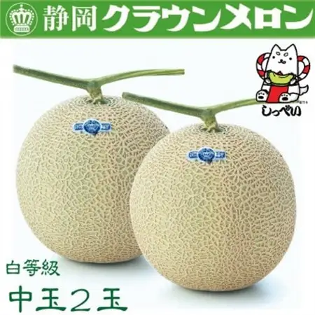 【通年出荷】クラウンメロン(白等級)中玉　2玉　化粧箱入_メロン クラウンメロン めろん クラウン 化粧箱 果物 くだもの フルーツ 甘い デザート 産直 産地直送 贈答 ギフト プレゼント 静岡県 送料無料_【配送不可地域：離島・北海道・沖縄県】【1416431】