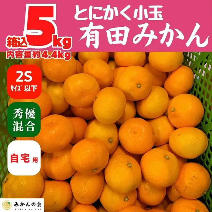 みかん とにかく小玉 箱込 5kg (内容量約 4.4kg) 2Sサイズ以下 秀品 優品 混合 有田みかん 和歌山県産 産地直送 家庭用 ［2026年11月中旬頃より順次出荷予定］［みかんの会］　