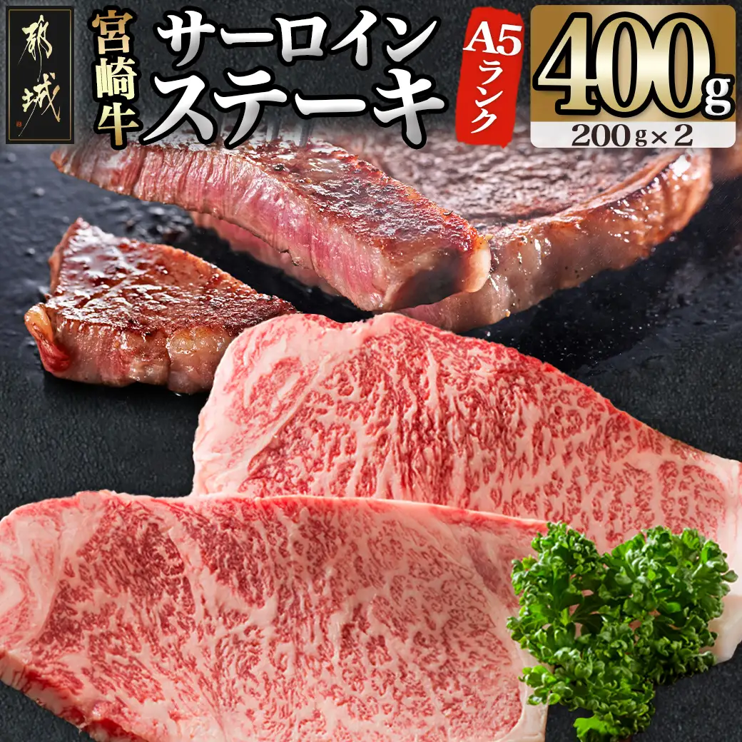 宮崎牛(A5)サーロインステーキ200g×2枚_28-0102_(都城市) 最高級A5ランクの牛肉 宮崎牛サーロイン霜降りステーキ用牛肉 (200g×2枚) 最高等級5等級 国産黒毛和牛 宮崎県産牛肉 ギフト 贈答用