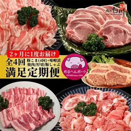 【2ヵ月毎定期便】メルヘンポーク定期便　豚こま・味噌漬・焼肉・とんかつ・しゃぶしゃぶ全4回【配送不可地域：離島・北海道・沖縄県・東北・中国・四国・九州】【4004679】