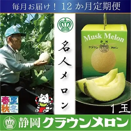 【毎月定期便】【名人メロン】山等級クラウンメロン1玉・12ヵ月毎月お届け全12回_メロン 高級 定期便_【配送不可地域：離島・北海道・沖縄県】【4003091】