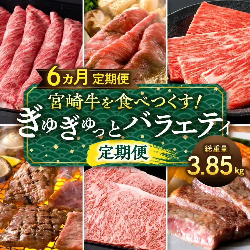 宮崎牛を食べつくす！ぎゅぎゅっとバラエティ定期便(総重量3.85kg) 牛肉 焼肉 しゃぶしゃぶ ステーキ