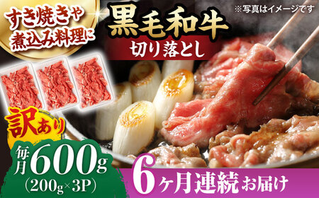 【第6回定期便】【訳あり】 切り落とし 600g 長崎和牛 黒毛和牛  【夢ファームシュシュ】 [WF36] 肉 牛肉 しゃぶしゃぶ すき焼き 訳アリ ワケあり 定期便