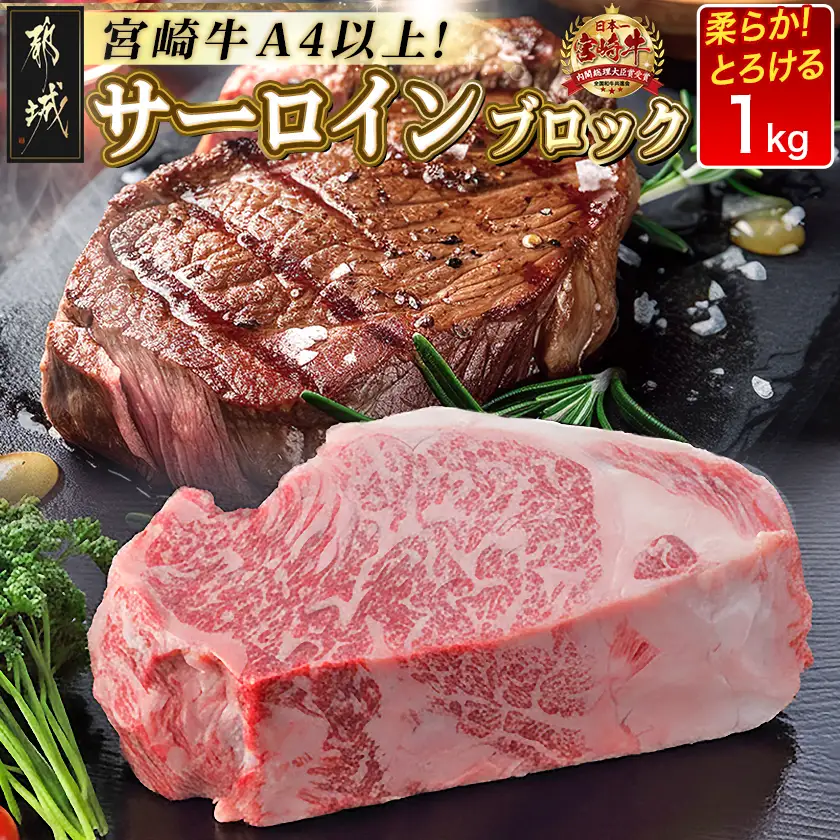 宮崎牛サーロインブロック1kg_AF-2501_(都城市) サーロインブロック肉 1キロ 肉のながやま 自社飼育 牛肉 焼肉 ステーキ すき焼き キャンプ
