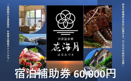 旅行 静岡県 温泉 宿泊補助券 河津温泉郷 花海月 60000円 谷津温泉 伊豆の東海岸 ファミリー カップル おひとり様 施設利用券 チケット 宿泊券 旅行券 宿泊 旅館 ホテル 河津桜 個室ダイニング 伊豆