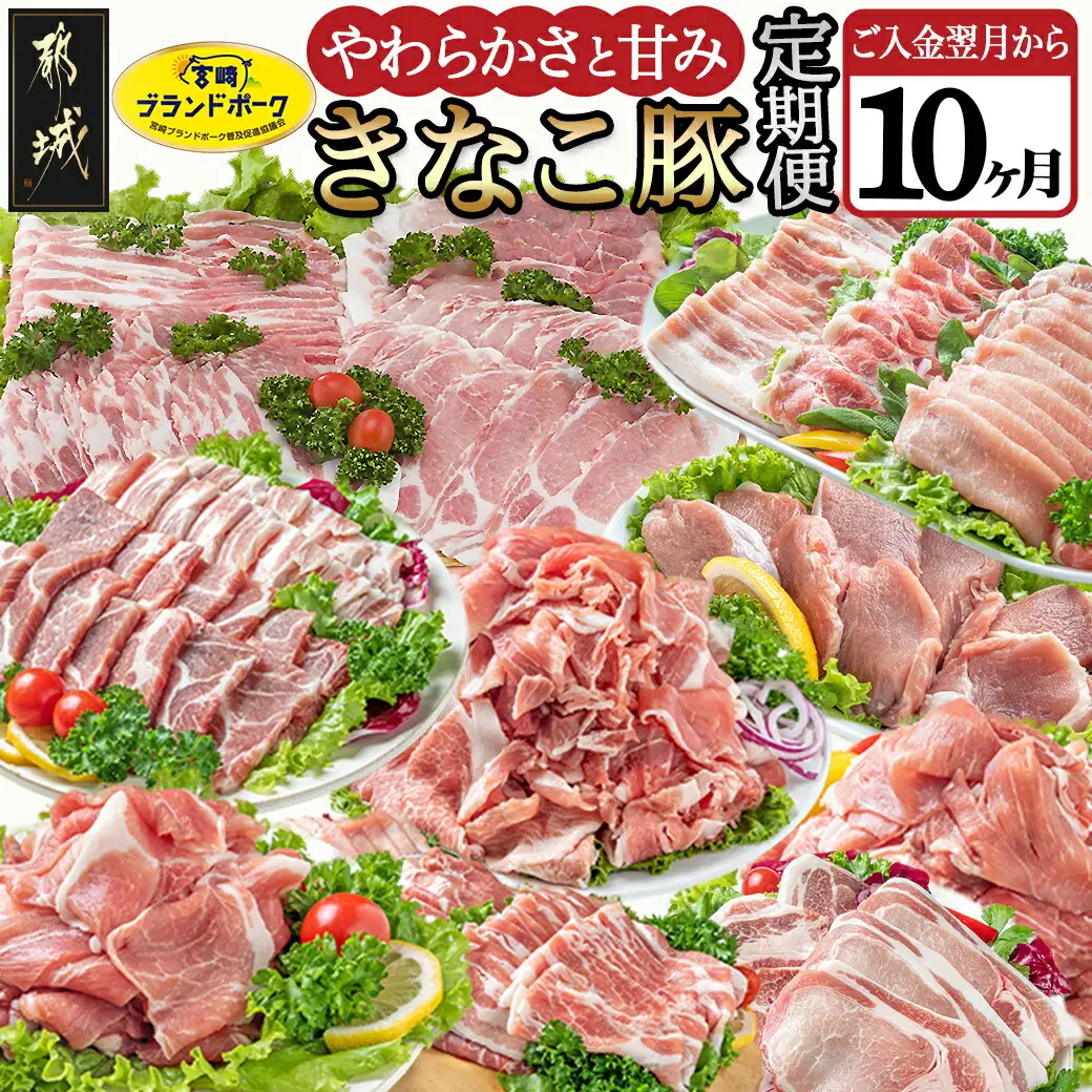 「きなこ豚」定期便(10ヶ月)_T80（10）-1201_(都城市) 豚肉 ブランド豚のお肉を10ヶ月間毎月お届け ブランドポーク しゃぶしゃぶ とんかつ 焼き肉など