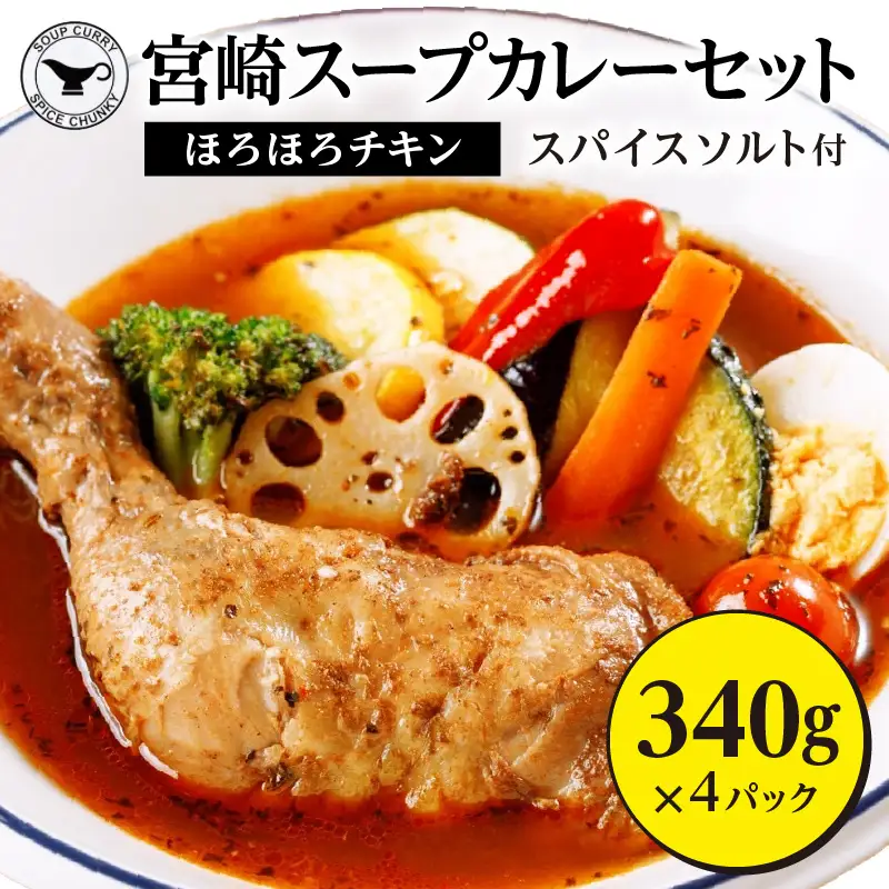 宮崎スープカレーセット(スープカレーほろほろチキン真空冷凍パック、スパイスソルト) スープ カレー レトルト