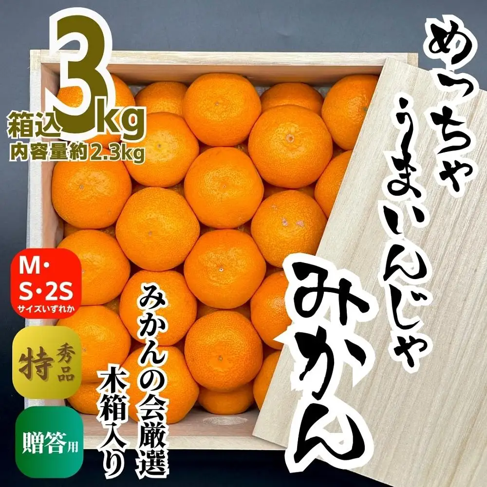 みかん めっちゃうまいんじゃ 木箱入 約3kg （内容量2.3kg）みかんの会厳選 特選品 M S 2S サイズのいずれか 和歌山県産 産地直送 S品 贈答用 ［2026年11月中旬より順次出荷予定］［みかんの会］