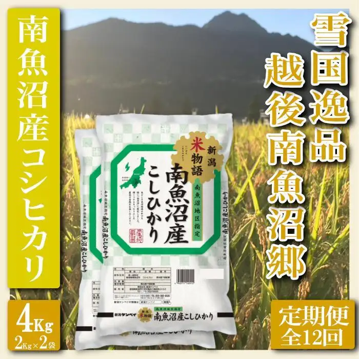 【令和7年産】【定期便 精米４Kg×全12回】雪国逸品 越後南魚沼郷 南魚沼産コシヒカリ【定期便 銘柄米 ブランド米 精米 こしひかり コシヒカリ 魚沼産 新潟米 産地直送 お米 米 こめ コメ ご飯 御飯 ごはん】
