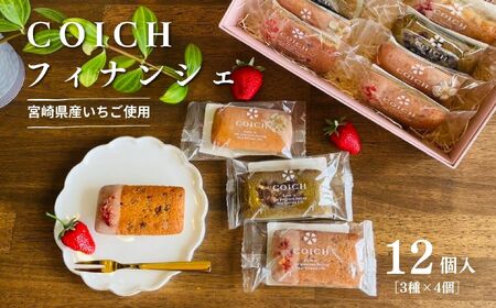 宮崎県産いちご使用～いちごのフィナンシェ3種×4個/計12個入 菓子 お菓子 洋菓子 スイーツ デザート いちご フィナンシェ プレーン いちご塩 釜炒り茶 フレーバー 贈り物 ギフト プレゼント 贈答 贈答用 ご褒美 宮崎県 高千穂町 _Tk022-009
