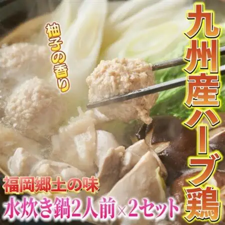 九州産ハーブ鶏　水炊き鍋2人前×2セット(計4人前)(大牟田市)_肉 水炊き 鶏肉 鍋 鍋セット  惣菜・加工品 肉 鍋 なべ ナベ_【配送不可地域：離島】【1289101】