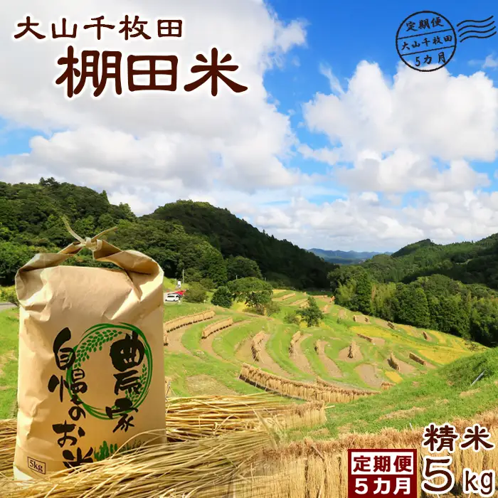 【棚田保全支援】大山千枚田の天水田育ち『棚田米』定期便 ５kg×５カ月《精米》　[0084-0003]