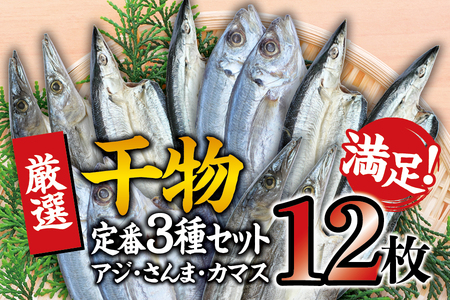 【定番干物12枚セット】干物セット アジ さんま カマスが4枚ずつ届く ／ひもの 詰め合わせ 干物 さんま サンマ アジ あじ カマス かます【sio117A】