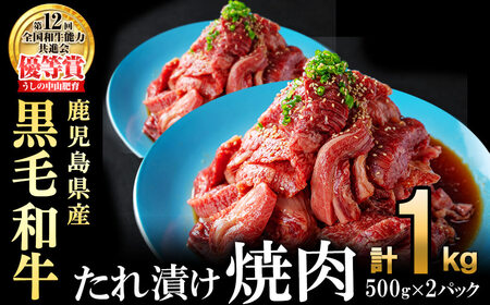 【数量限定】鹿児島県産黒毛和牛 うしの中山 タレ漬け焼肉用 計1kg(500g×2P) 黒毛和牛 和牛 肉 牛肉 国産 九州産 鹿児島県産 焼肉 BBQ 味付け肉 たれ漬け 日本一 c0-123