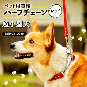 【 ペット 用 】 首輪 ハーフチェーン 超小型犬 首輪 レッド 22-27cm 