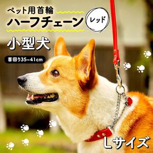 【 ペット 用 】 首輪 ハーフチェーン 小型犬 首輪 Lサイズ レッド 35-41cm