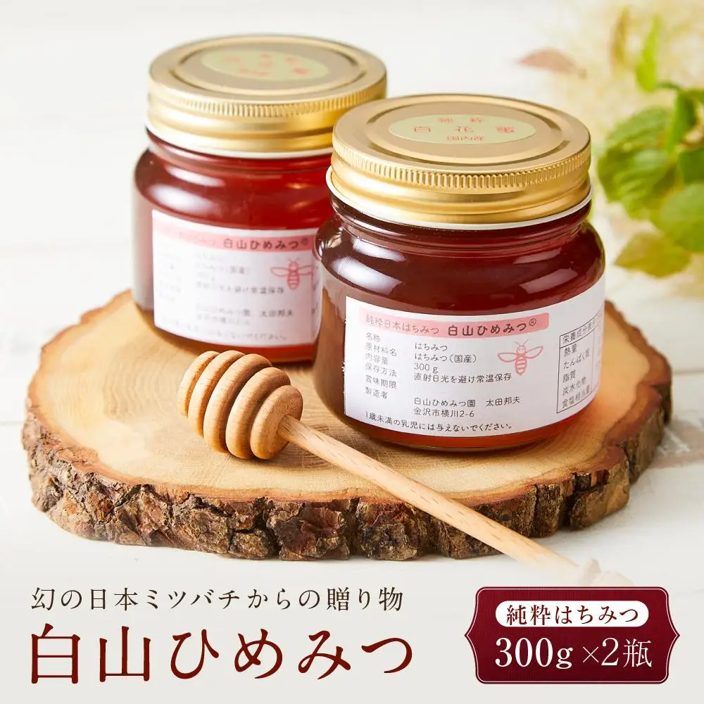 幻の日本ミツバチからの贈り物　純粋はちみつ300ｇ×2瓶　白山ひめみつ