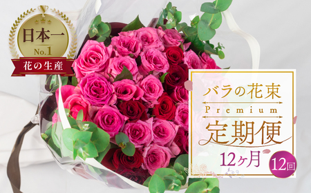 【定期便】薔薇のアレンジメント プレミアム 12ヶ月 12回お届け 隔週 花束 最上級 30本 (50cm) 
