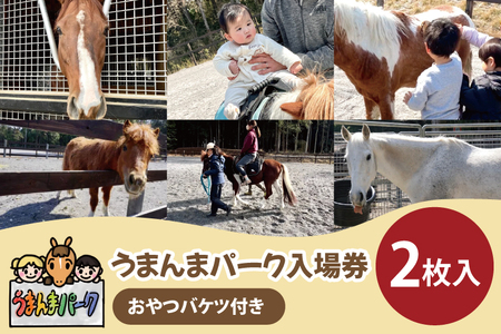 うまんまパーク 入場券 チケット おやつバケツ付き 2枚セット 馬 ふれあい 触れ合い パーク 牧場 乗馬 体験 観光 体験型 レジャー エサやり 引退競走馬 ポニー 癒し 関東 茨城県 阿見町（55-01）