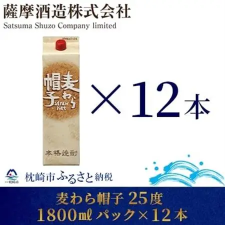 【熟成麦焼酎】「麦わら帽子」25度 1800ml パック 12本セット G5-3_酒・アルコール 芋焼酎 焼酎 _【配送不可地域：離島】【1166646】