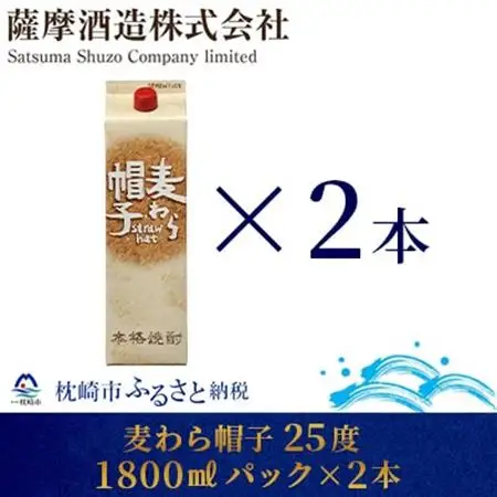 【熟成麦焼酎】「麦わら帽子」25度 1800ml パック 2本 A8-54_酒・アルコール 麦焼酎 焼酎 _【配送不可地域：離島】【1166654】
