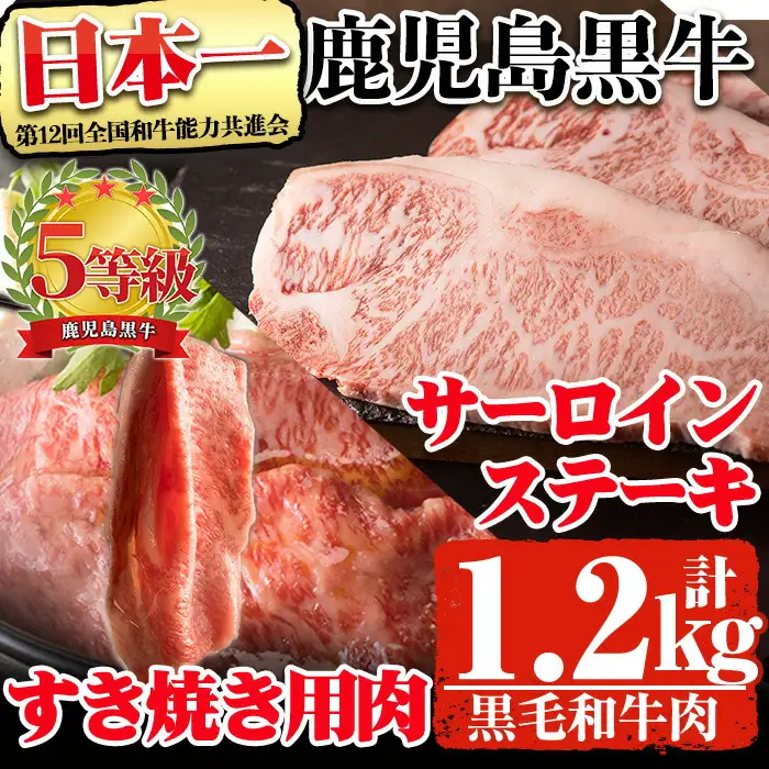 鹿児島県産 黒毛和牛 5等級 鹿児島黒牛 サーロイン ステーキ (200g×3枚)・ すき焼き (600g) セット 計1.2kg！(S-1801)31-D-23 【そお鹿児島農業協同組合】D23-v01