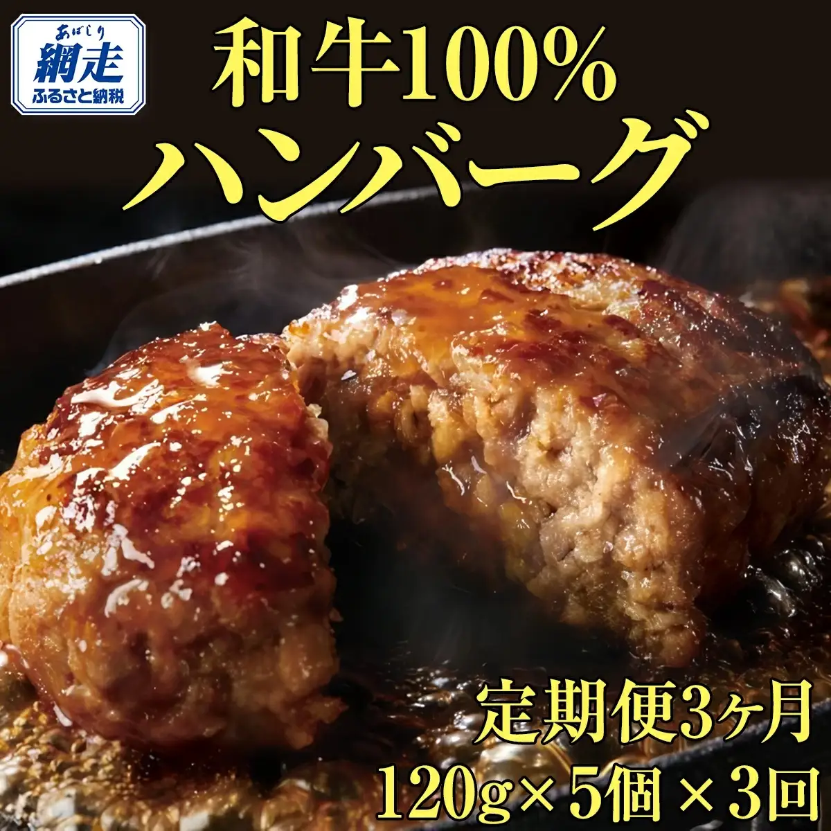 ＜網走産＞【3ヶ月定期便】【オホーツクあばしり和牛】ハンバーグ・総重量 600g（120g×5個）×3ヶ月 【 ふるさと納税 人気 おすすめ ランキング 牛ハンバーグ オホーツクあばしり和牛 和牛100% 北海道 網走市 送料無料 】 ABW015