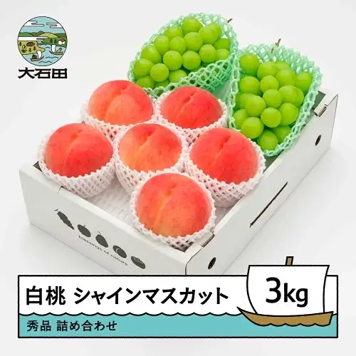 令和8年産 もも 白桃秀品＆シャインマスカット 品種おまかせ 約3kg ns-fshsx3