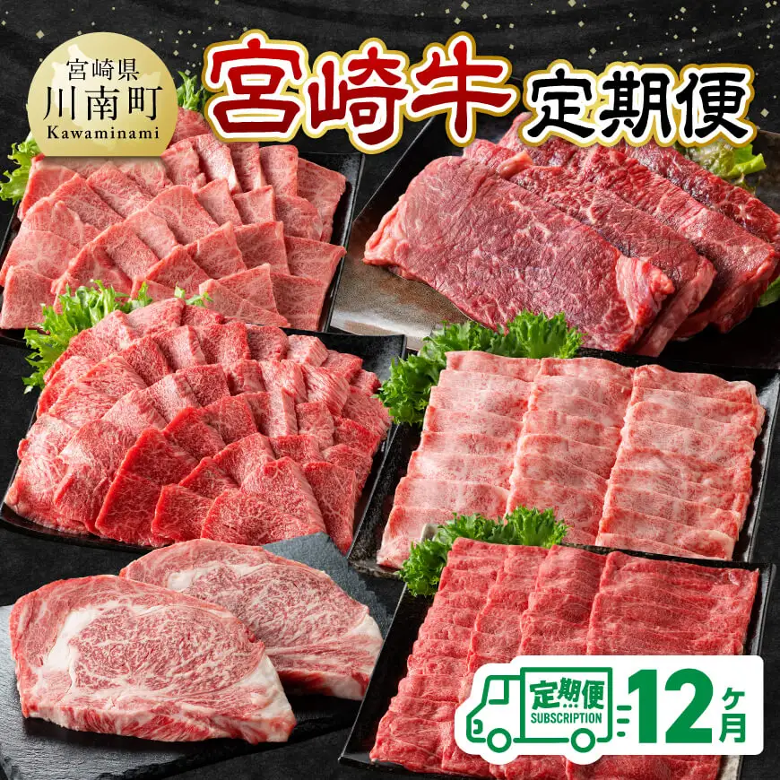 【12ヶ月定期便】宮崎牛定期便【 肉 牛肉 国産 宮崎県産 宮崎牛 黒毛和牛 和牛 焼肉 しゃぶしゃぶ すきしゃぶ 焼しゃぶ 4等級 A4ランク 】